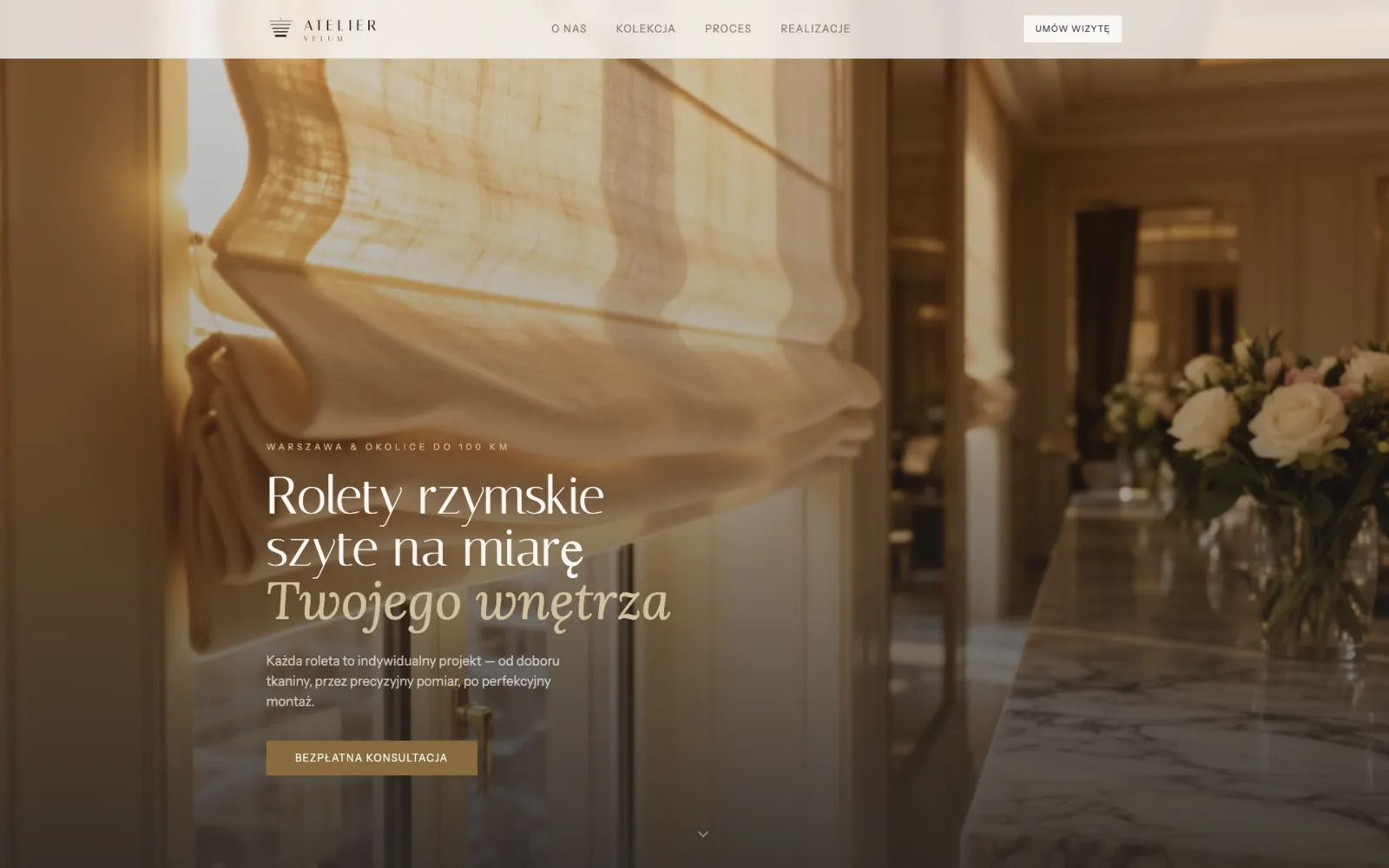 Realizacja Gekos: Atelier Velum - Rolety rzymskie na miarę (2026)